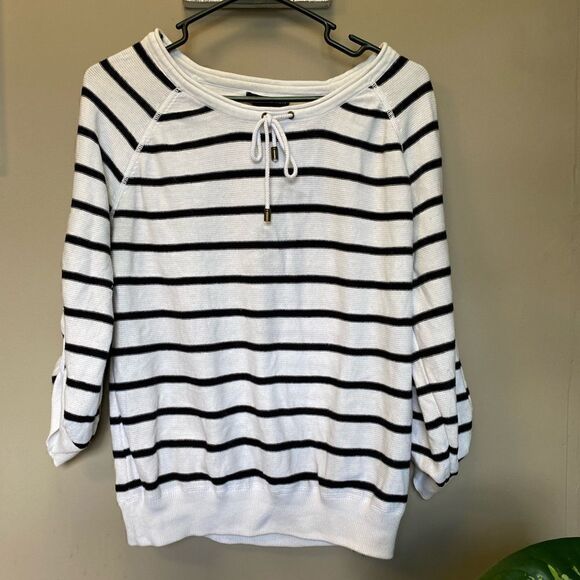 Women’s Grace Elements Large Black and White Striped Sweater - Picture 1 of 3